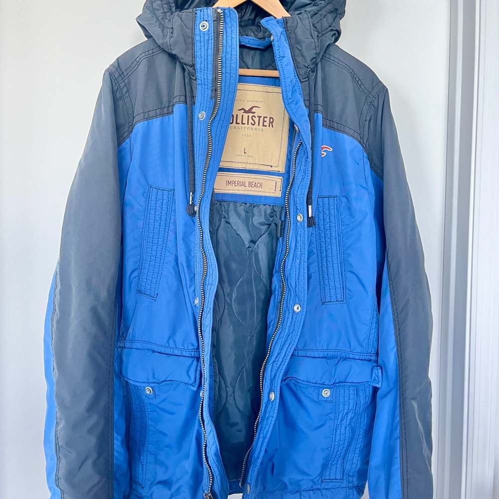 Hollister Jacket Men L Blue Imperial Beach Insulated Quilt Full Zip Winter Rain